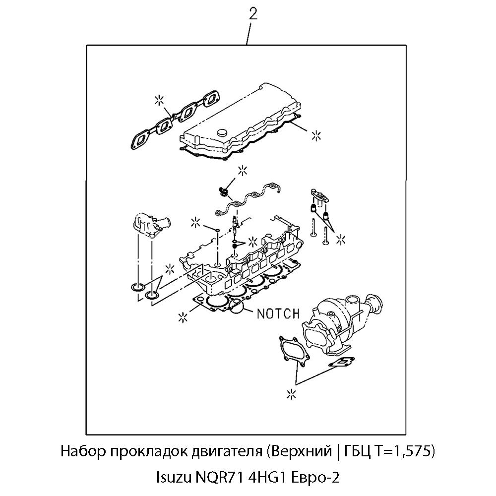 Набор прокладок двигателя (Верхний | ГБЦ Т=1,575) Isuzu NQR71 4HG1 Евро-2 | Оригинал